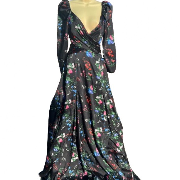 Carolina Herrera Floral-Print Crossover Cutout Puff-Sleeve Gown SZ 2 NWT - Picture 7 of 9